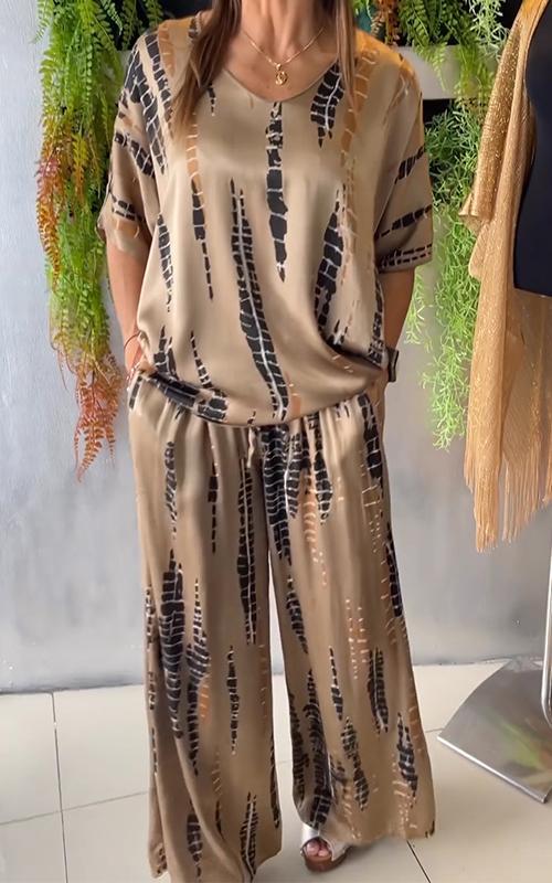 SilkEase™ - Casual Satijnen Tweedelig Pak met Ronde Hals