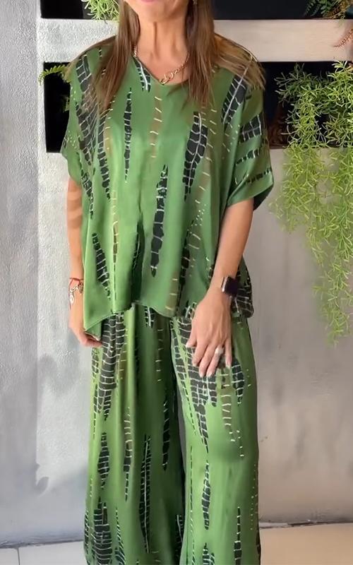 SilkEase™ - Casual Satijnen Tweedelig Pak met Ronde Hals